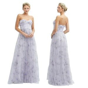 Dessy Collection Lavender Floral Strapless Chiffon Maxi Dress Size 4 Bridesmaid